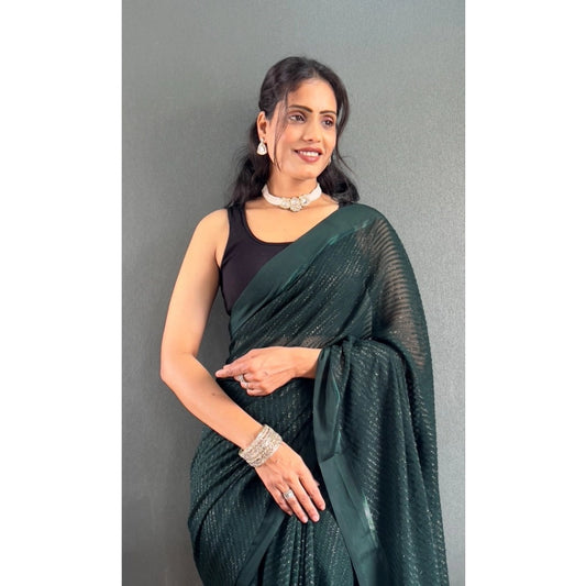 Generic Women's Chiffon Solid Ready to wear Saree With Unstitched Blouse 5.5 Mtr (Green )