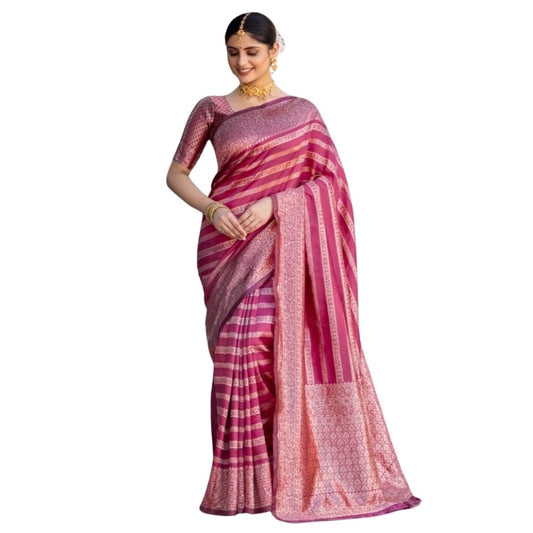 Generic Women's Silk Printed Saree With Unstitched Blouse 5.5Mtr (Pink)