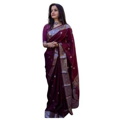 Generic Women's Cotton  Printed Saree With Unstitched Blouse 5.5Mtr (Maroon)