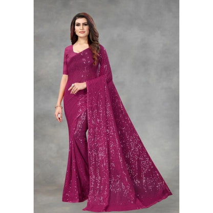 Generic Women's Georgette Embellished Sequnece Bollywood Saree With Unstitched Blouse 5.5Mtr (Purple)