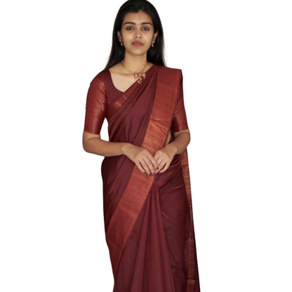 Generic Women's Silk Printed Saree With Unstitched Blouse 5.5Mtr (Maroon)