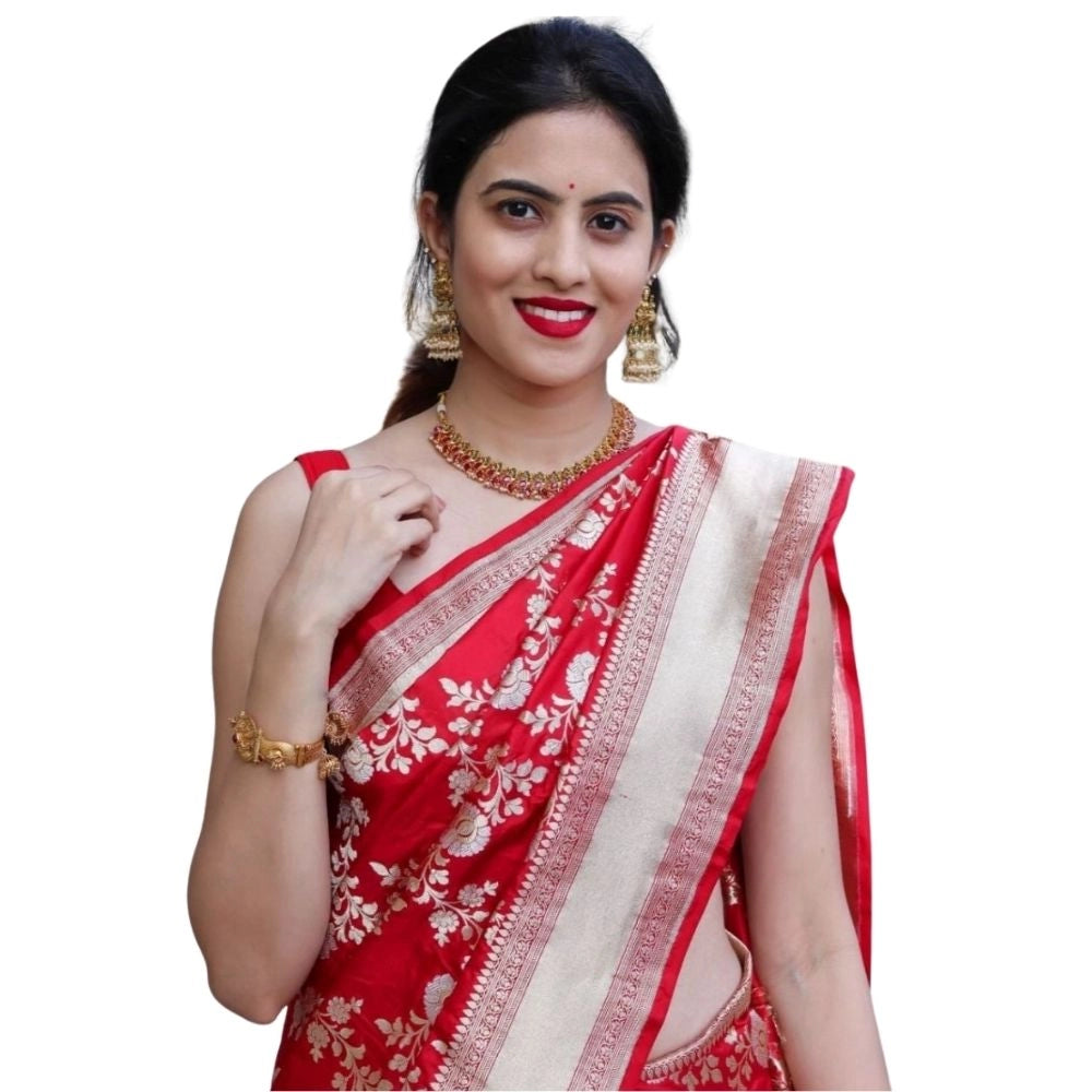 Generic Women's Silk Printed Saree With Unstitched Blouse 5.5Mtr (White)