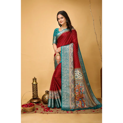 Generic Women's Soft Dola Cotton Kalamkari Printed Saree With Unstitched Blouse 5.5Mtr (Red)