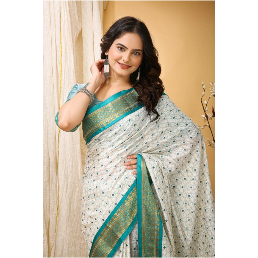 Generic Women's Soft Cotton Silk Printed Saree With Unstitched Blouse 5.5Mtr (Rama Green)