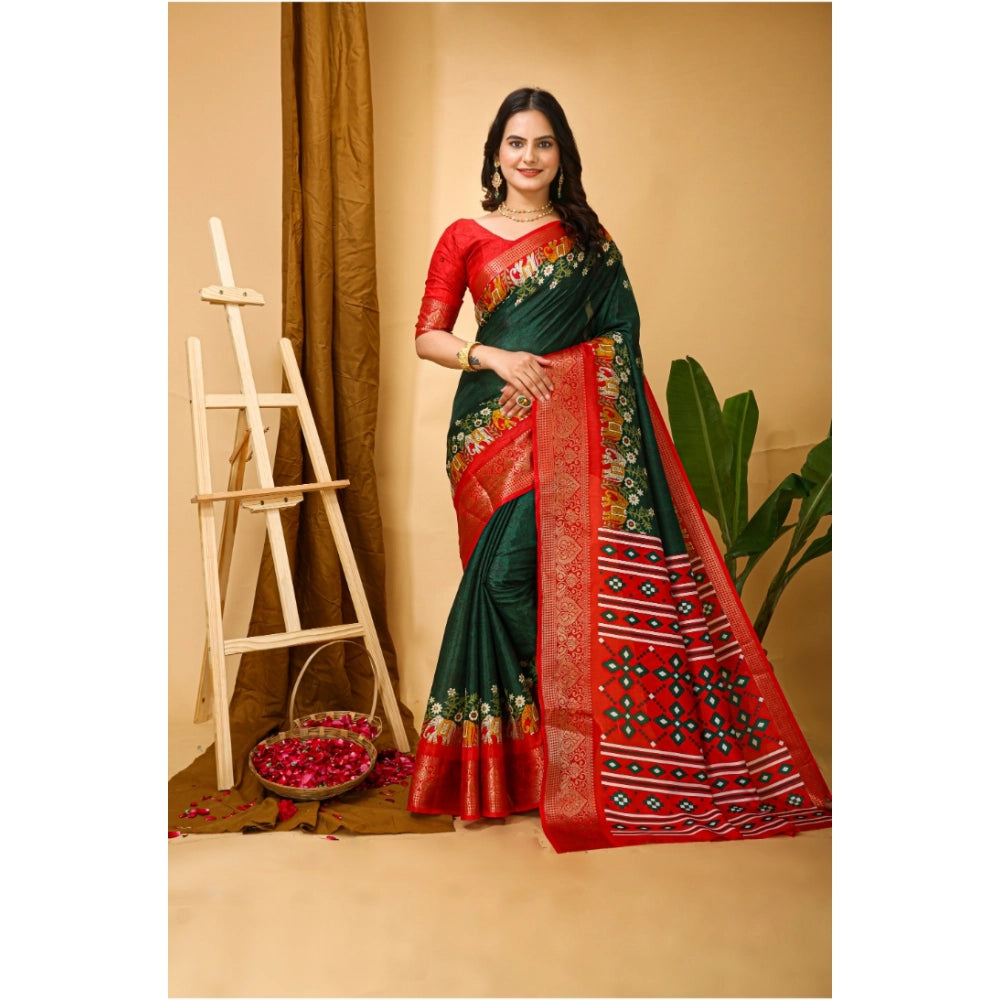 Generic Women's Soft Dola Cotton Kalamkari Printed Saree With Unstitched Blouse 5.5Mtr (Green)