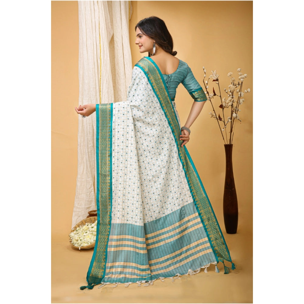 Generic Women's Soft Cotton Silk Printed Saree With Unstitched Blouse 5.5Mtr (Rama Green)