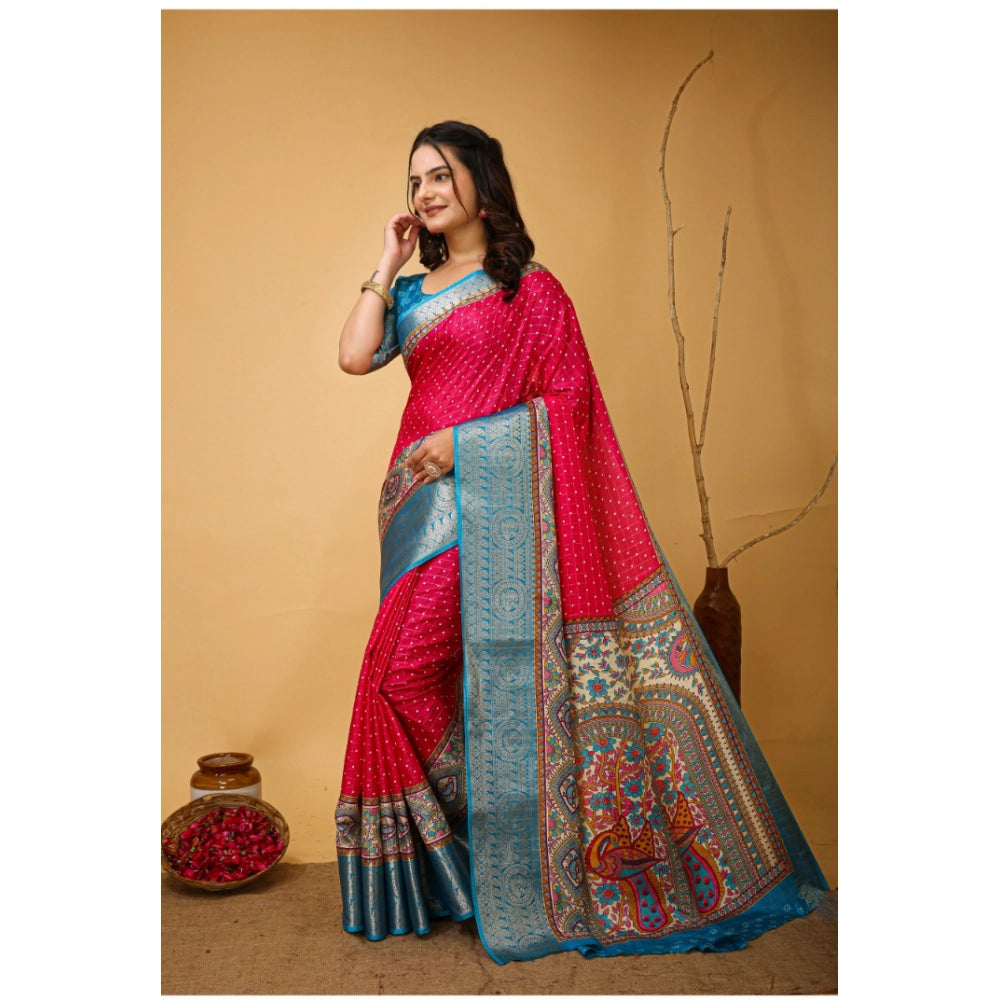 Generic Women's Soft Dola Cotton Kalamkari Printed Saree With Unstitched Blouse 5.5Mtr (Pink)