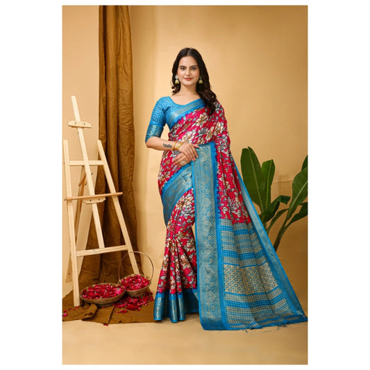 Generic Women's Soft Dola Cotton Kalamkari Printed Saree With Unstitched Blouse 5.5Mtr (Pink)