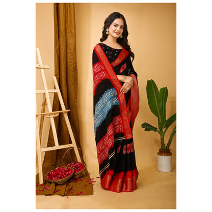 Generic Women's Soft Blooming Marshmallow Fabric Kalamkari Printed Saree With Unstitched Blouse 5.5Mtr (Black)