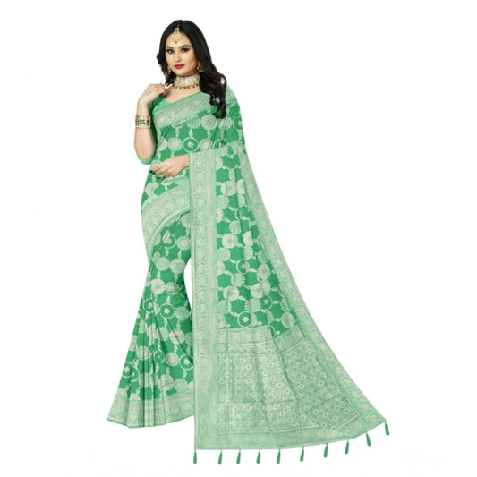 Generic Women's Cotton Printed Saree With Unstitched Blouse 5.5Mtr (Rama)