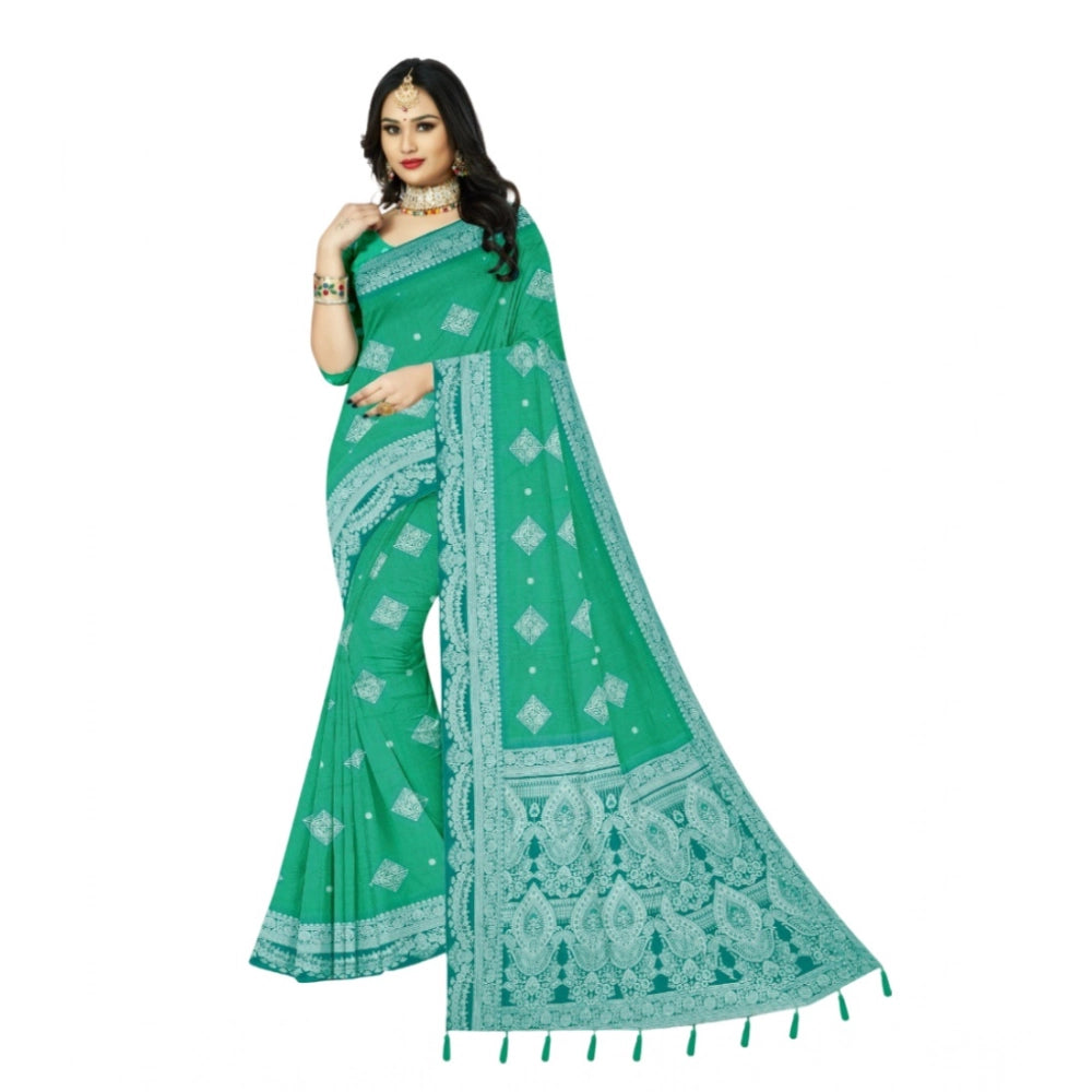 Generic Women's Cotton Printed Saree With Unstitched Blouse 5.5Mtr (Rama)