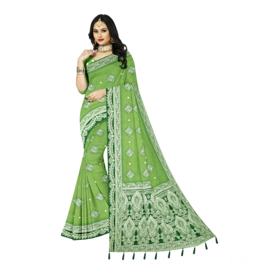 Generic Women's Cotton Printed Saree With Unstitched Blouse 5.5Mtr (Green)