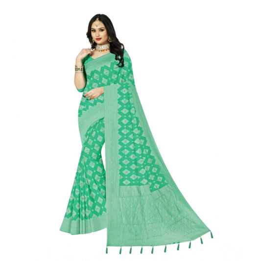 Generic Women's Cotton Printed Saree With Unstitched Blouse 5.5Mtr (Rama)