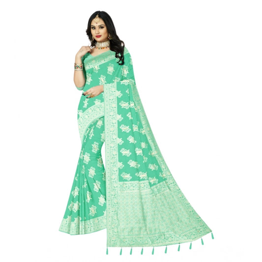 Generic Women's Cotton Printed Saree With Unstitched Blouse 5.5Mtr (Rama)