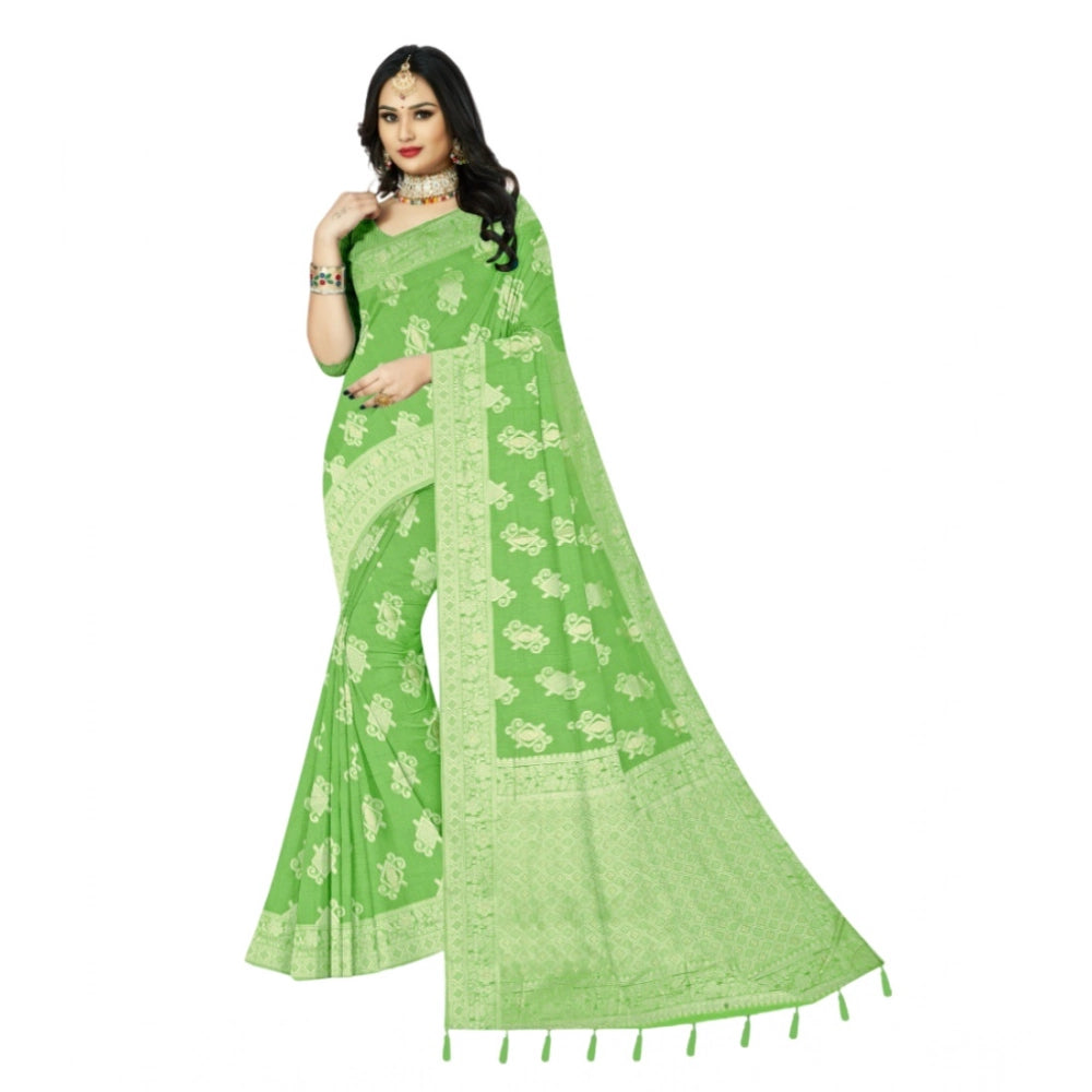 Generic Women's Cotton Printed Saree With Unstitched Blouse 5.5Mtr (Green)