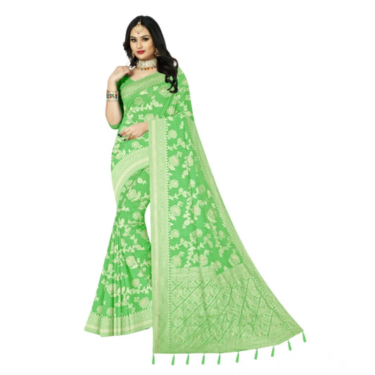 Generic Women's Cotton Printed Saree With Unstitched Blouse 5.5Mtr (Green)