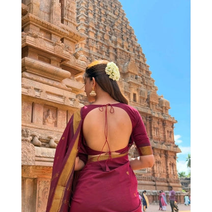 Generic Women's Jacquard Self Design Bollywood Saree With Unstitched Blouse (5.5Mtr, Maroon)