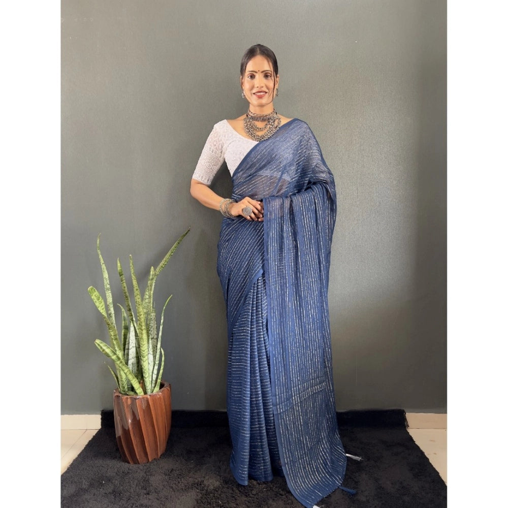 Generic Women's Chiffon Woven Bollywood Saree With Unstitched Blouse (5.5Mtr, Navy)