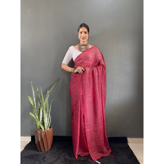 Generic Women's Chiffon Woven Bollywood Saree With Unstitched Blouse (5.5Mtr, Pink)