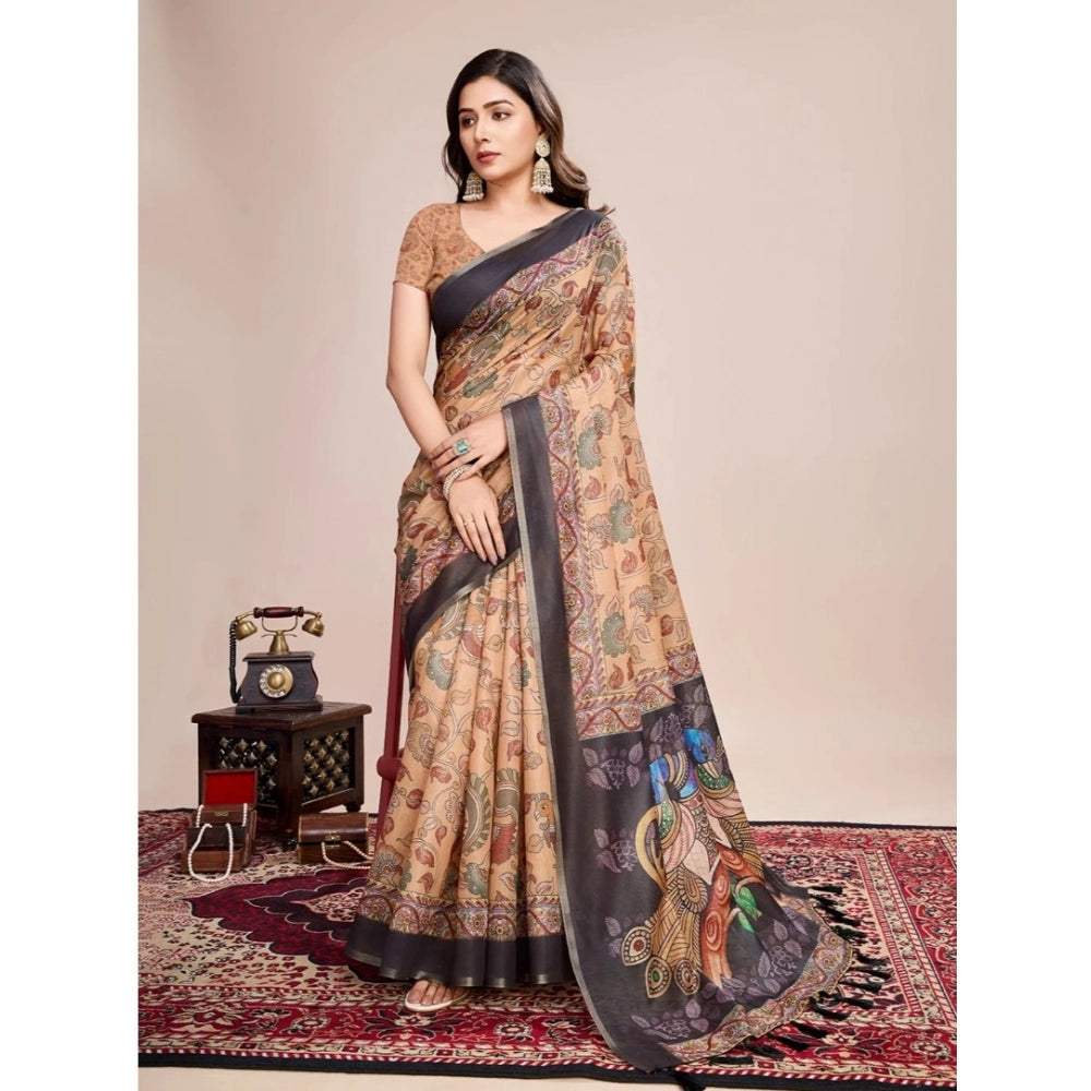 Generic Women's Georgette Embroidered  Saree With Unstitched Blouse (5.5Mtr, Brown)