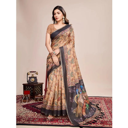 Generic Women's Georgette Embroidered  Saree With Unstitched Blouse (5.5Mtr, Brown)