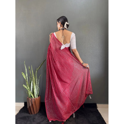 Generic Women's Chiffon Woven Bollywood Saree With Unstitched Blouse (5.5Mtr, Pink)