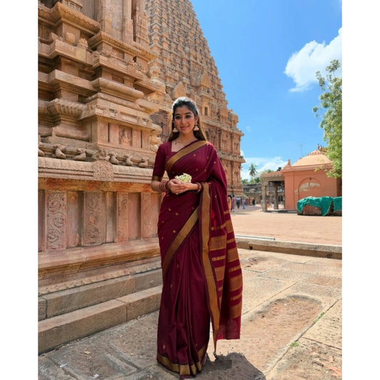Generic Women's Jacquard Self Design Bollywood Saree With Unstitched Blouse (5.5Mtr, Maroon)