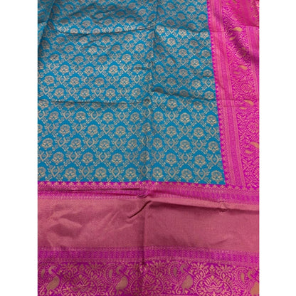 Generic Women's Silk Blend Self Design Banarasi Saree With Unstitched Blouse (5.5Mtr, Sky Blue)