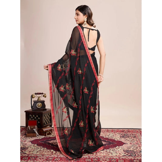 Generic Women's Georgette Printed  Saree With Unstitched Blouse (5.5Mtr, Red)