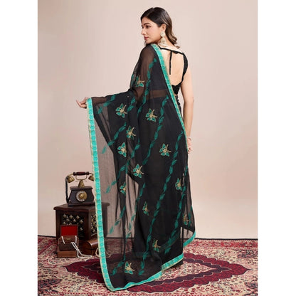 Generic Women's Georgette Printed  Saree With Unstitched Blouse (5.5Mtr, Rama)