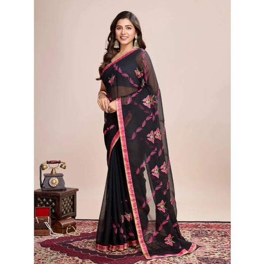 Generic Women's Georgette Printed  Saree With Unstitched Blouse (5.5Mtr, Pink)