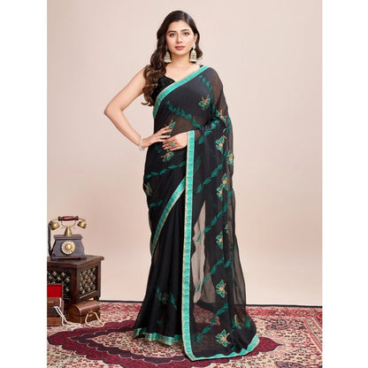 Generic Women's Georgette Printed  Saree With Unstitched Blouse (5.5Mtr, Rama)