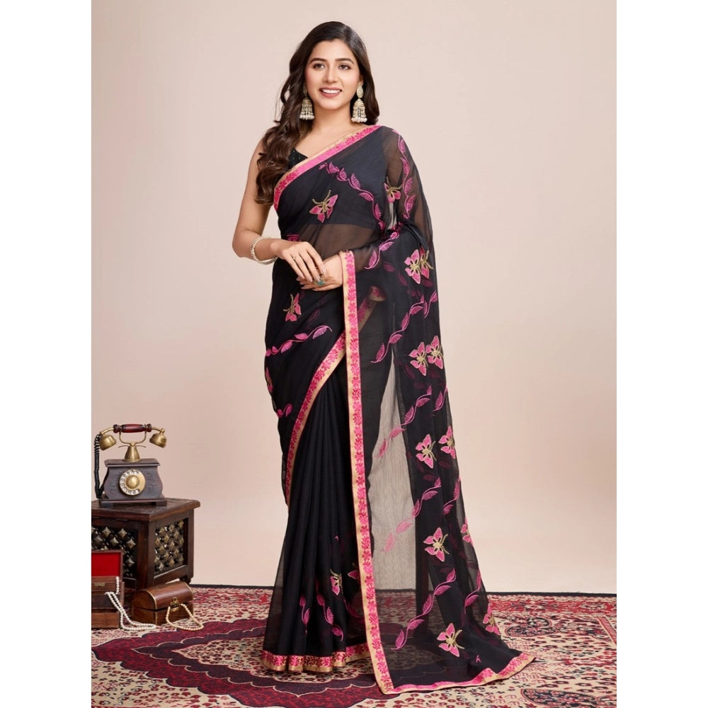 Generic Women's Georgette Printed  Saree With Unstitched Blouse (5.5Mtr, Pink)