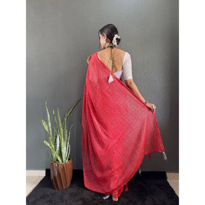 Generic Women's Chiffon Woven Bollywood Saree With Unstitched Blouse (5.5Mtr, Red)