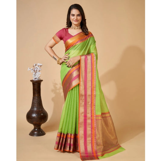 Generic Women's Cotton Blend Woven  Saree With Unstitched Blouse (5.5Mtr, Light Green)