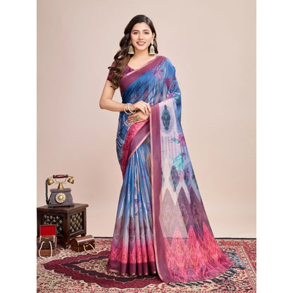 Generic Women's Georgette Embroidered  Saree With Unstitched Blouse (5.5Mtr, Blue)
