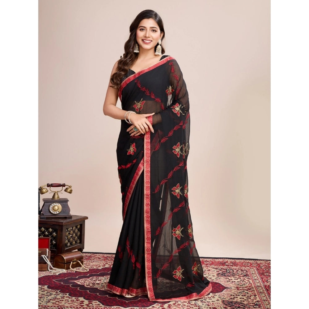Generic Women's Georgette Printed  Saree With Unstitched Blouse (5.5Mtr, Red)
