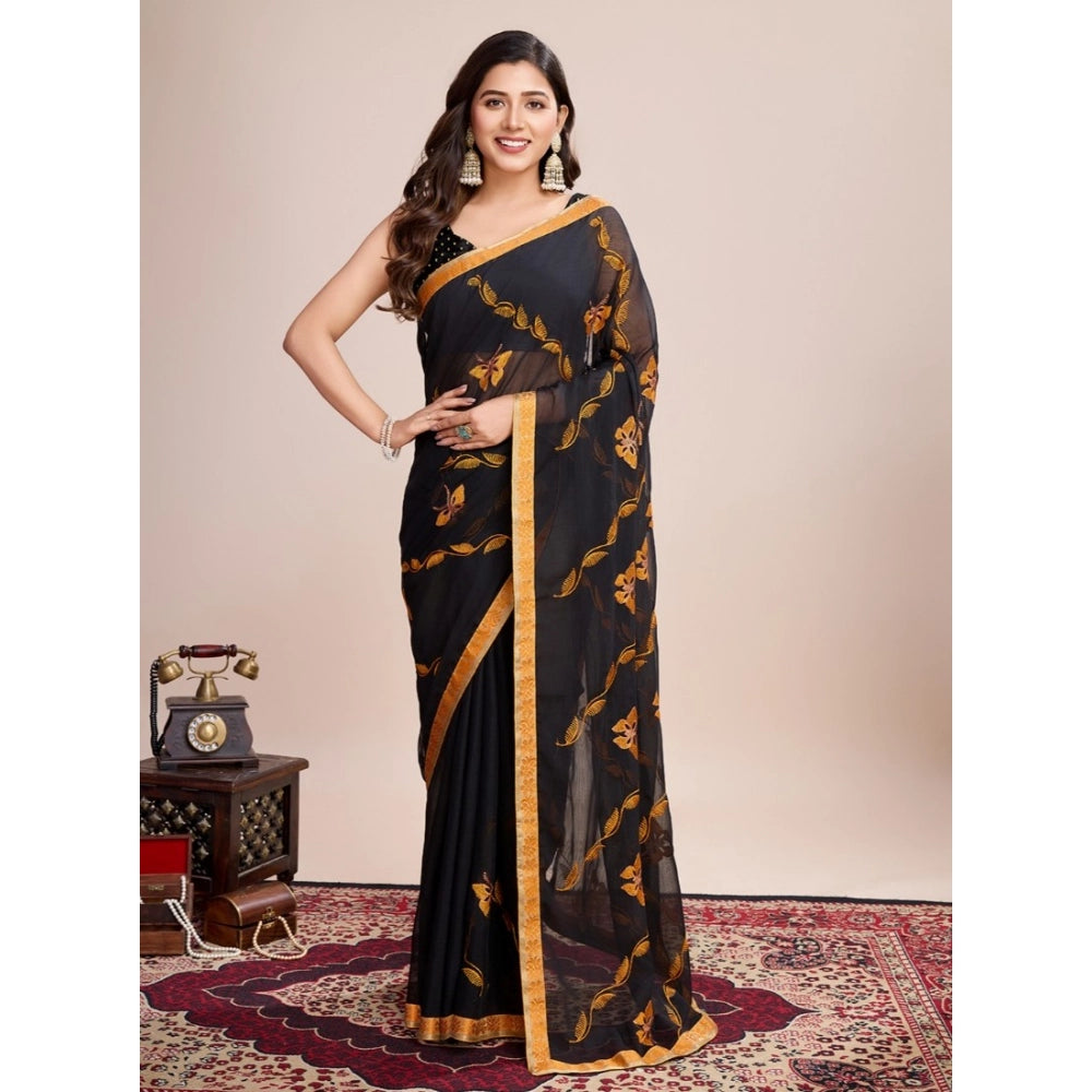 Generic Women's Georgette Printed  Saree With Unstitched Blouse (5.5Mtr, Orange)