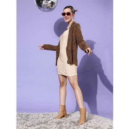 Generic Women's Polyester Lycra Embellished Square Neck Sleeveless Dress (Gold)