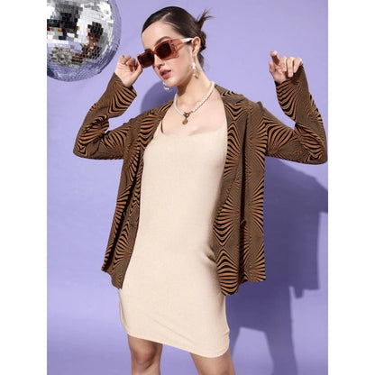 Generic Women's Polyester Lycra Embellished Square Neck Sleeveless Dress (Gold)