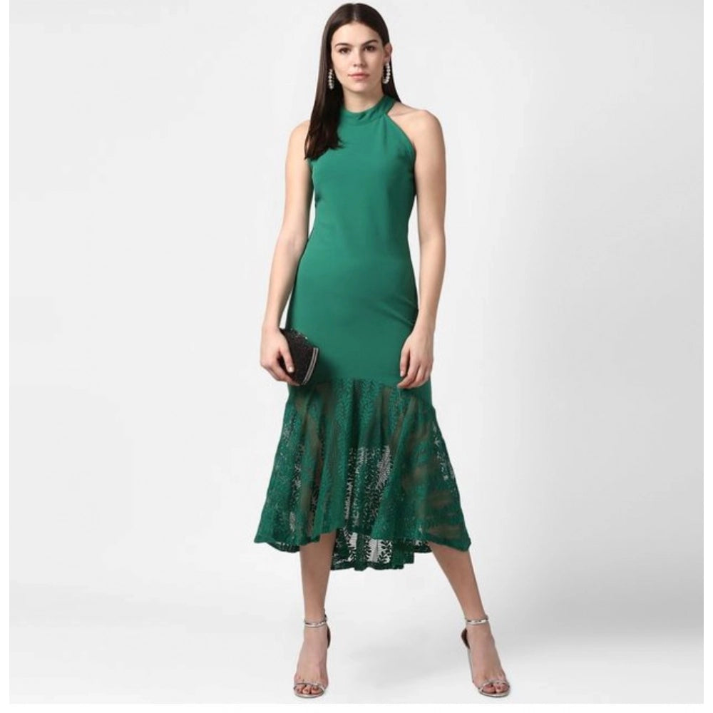 Generic Women's Polyester Asymmetrical Close Neck Sleeveless Dress (Green)