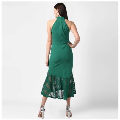 Generic Women's Polyester Asymmetrical Close Neck Sleeveless Dress (Green)