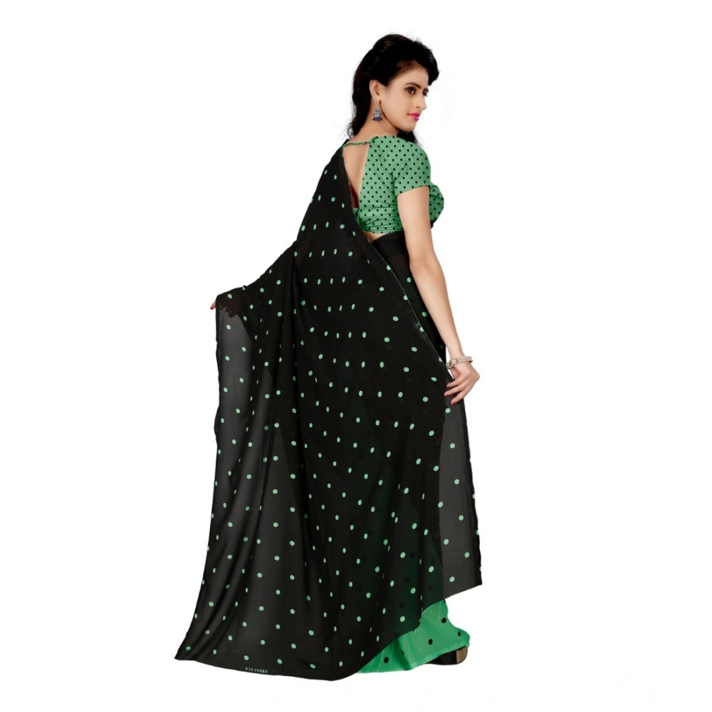 Generic Women's Georgette Printed Saree With Unstitched Blouse 5.5Mtr (Green)