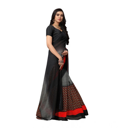 Generic Women's Georgette Printed Saree With Unstitched Blouse 5.5Mtr (Black)