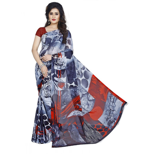 Generic Women's Faux Georgette Printed Saree With Unstitched Blouse 5.5Mtr (Black)