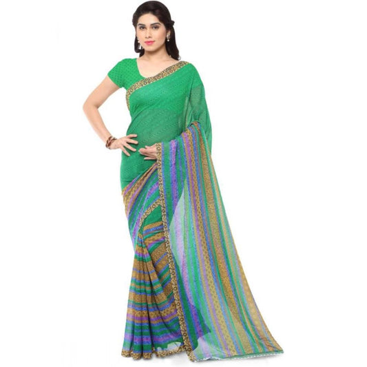 Generic Women's Faux Georgette Printed Saree With Unstitched Blouse 5.5Mtr (Green)
