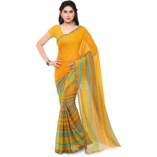 Generic Women's Faux Georgette Printed Saree With Unstitched Blouse 5.5Mtr (Yellow)