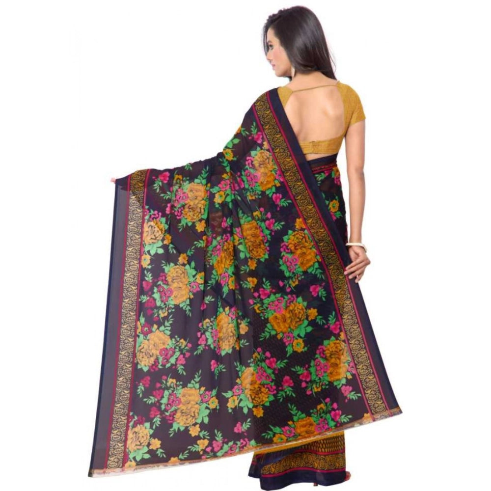 Generic Women's Faux Georgette Printed Saree With Unstitched Blouse 5.5Mtr (Gold)