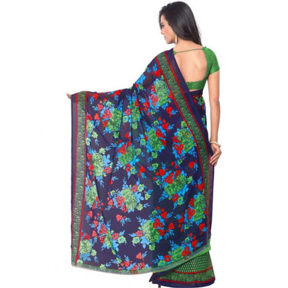 Generic Women's Faux Georgette Printed Saree With Unstitched Blouse 5.5Mtr (Green)