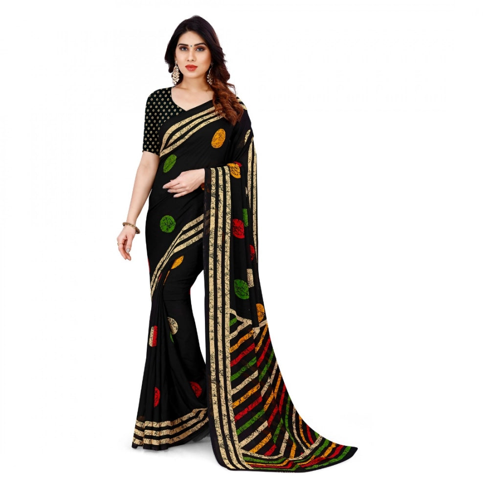 Generic Women's Faux Georgette Printed Saree With Unstitched Blouse 5.5Mtr (Multicolor)